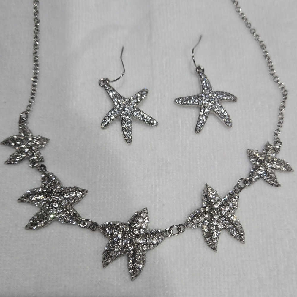 Silver Starfish Necklace and Earring Set